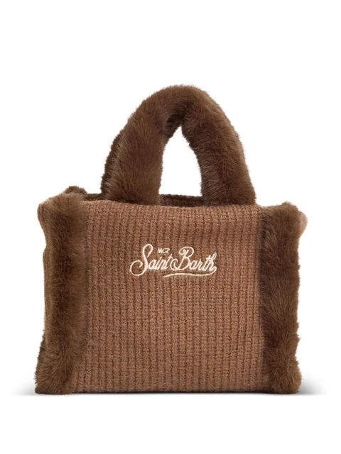 MC2 Saint Barth Colette shearling-trim knitted tote bag - Brown