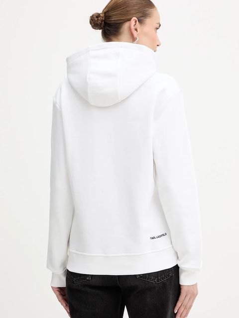 Karl Lagerfeld bluza damska kolor biały z kapturem z nadrukiem B1W20012