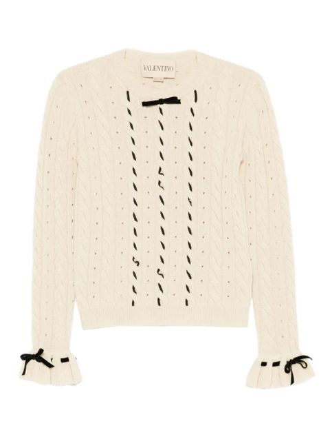 Valentino Garavani cable-knit ruffled-cuff sweater - Neutrals - zdjęcie produktu nr 1