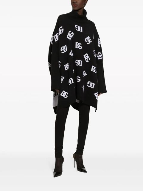 Dolce & Gabbana logo-jacquard roll-neck poncho - Black