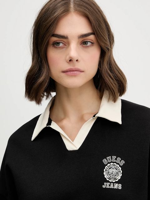 Guess Jeans bluza bawełniana damska kolor czarny z nadrukiem W5YQ16 K68I4
