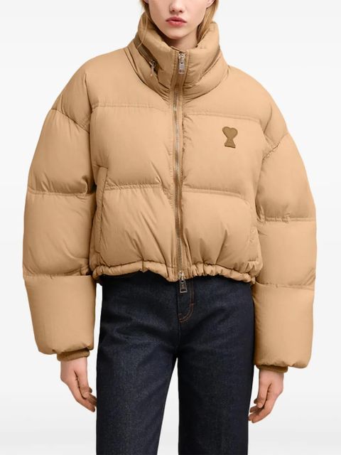 AMI Paris logo-print puffed jacket - Neutrals