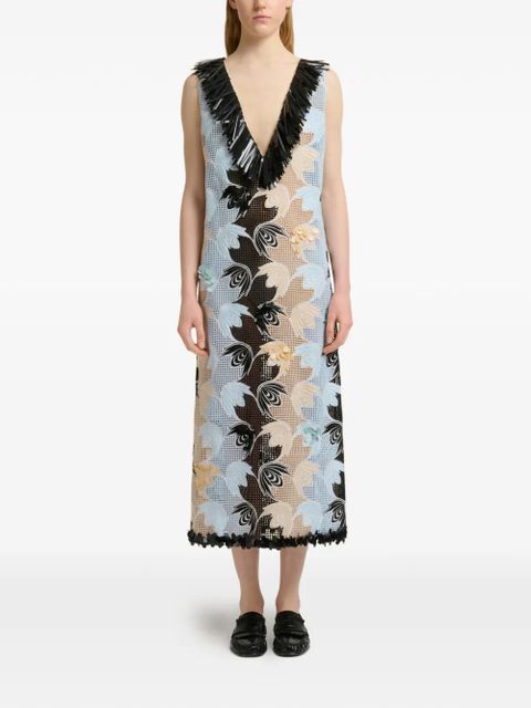 Marni embroidered fringe V-neck dress - Blue - zdjęcie produktu nr 2