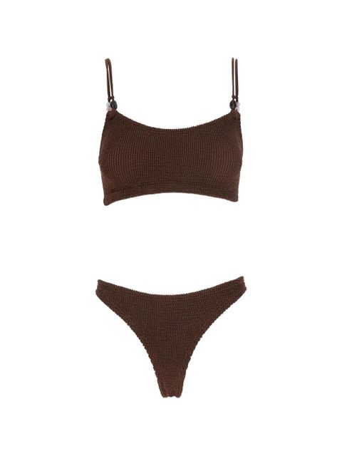 Hunza G Cassie bead-embellished crinkle-effect bikini - Brown - zdjęcie produktu nr 1