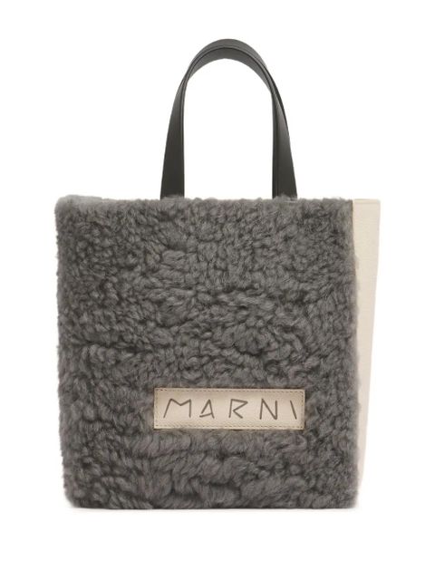 Marni shearling grained leather tote bag - Grey - zdjęcie produktu nr 1