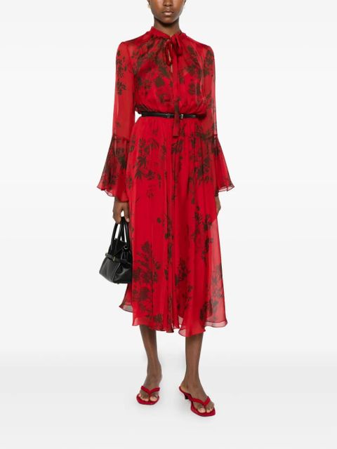 Max Mara floral-print belted midi dress - ROSSO