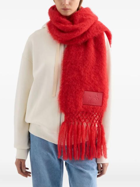 Jil Sander horse-patch fringed scarf - Red