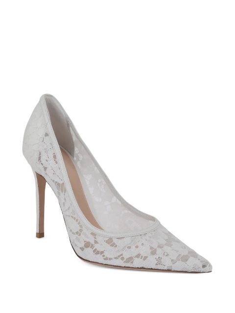 Gianvito Rossi Claudia floral-lace pointed-toe heeled pumps - White - zdjęcie produktu nr 2