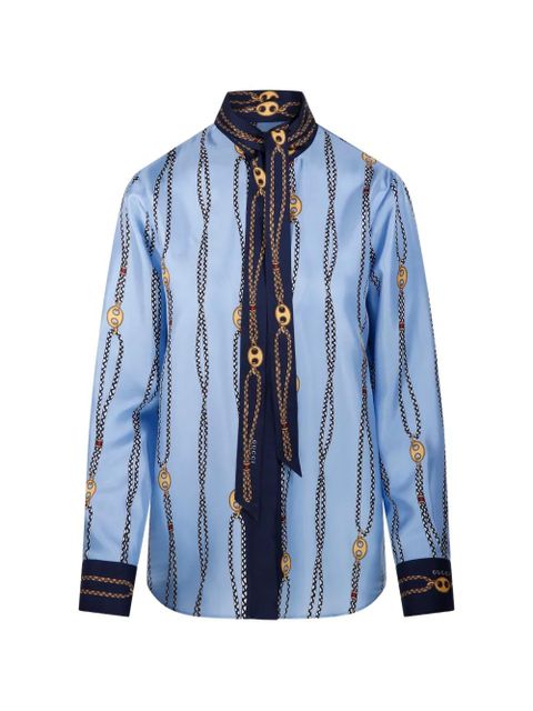 Gucci printed silk twill shirt - Blue - zdjęcie produktu nr 1