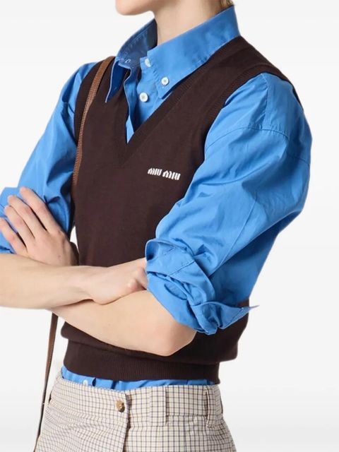 Miu Miu intarsia-logo V-neck vest - Brown