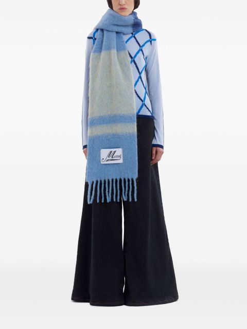 Marni fringed brushed-knit scarf - Blue