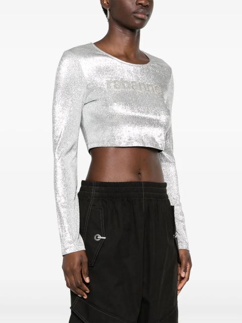 Rabanne gem-logo cropped T-shirt - Silver