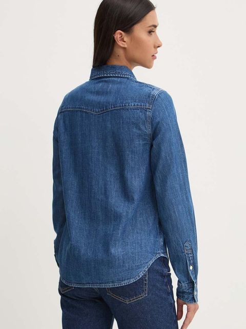 Guess Jeans koszula jeansowa damska kolor niebieski slim z kołnierzykiem klasycznym W4YH35 D5EI3 - zdjęcie produktu nr 2