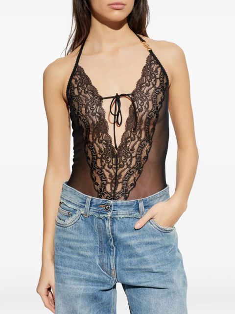 Versace embroidered lace-trim bodysuit - Black