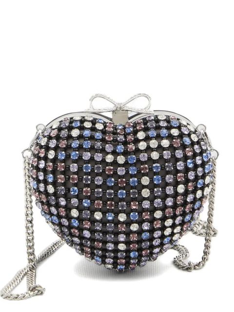 Self-Portrait crystal-embellished heart clutch bag - Black - zdjęcie produktu nr 1