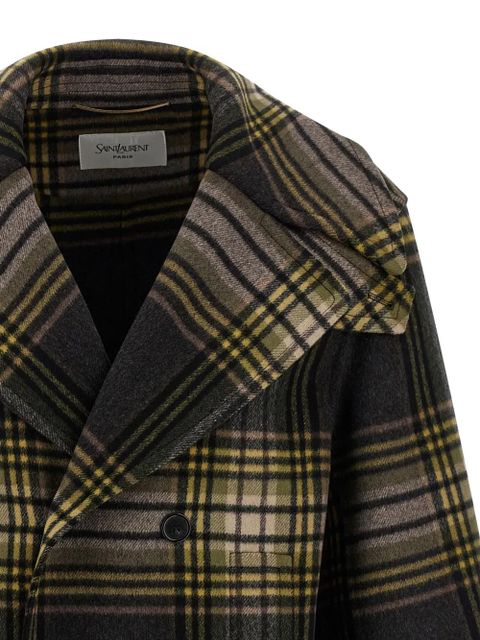Saint Laurent double-breasted tartan-check coat - Black