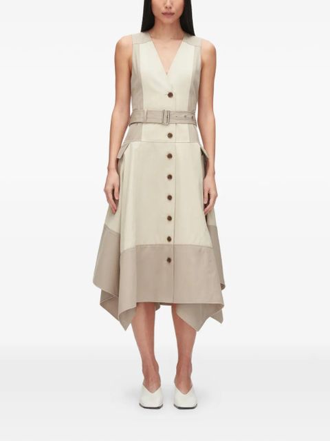3.1 Phillip Lim belted button cotton midi dress - Neutrals