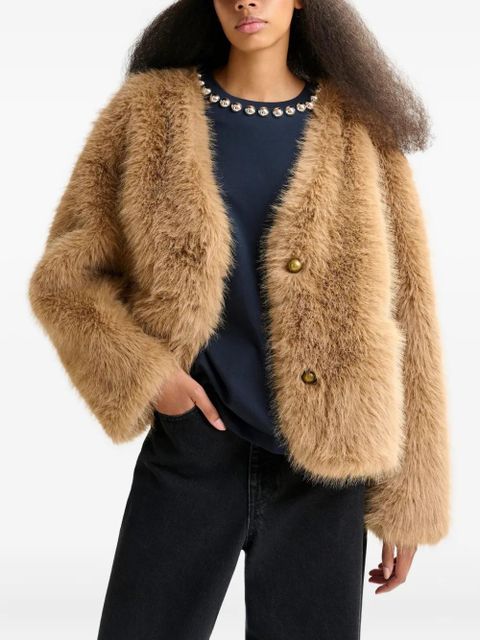 Essentiel Antwerp faux-fur button jacket - Brown