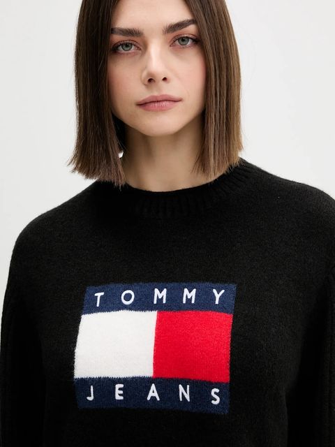 Tommy Jeans sukienka z domieszką wełny kolor czarny mini oversize DW0DW21462