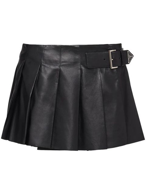 Prada pleated leather miniskirt - Black - zdjęcie produktu nr 1