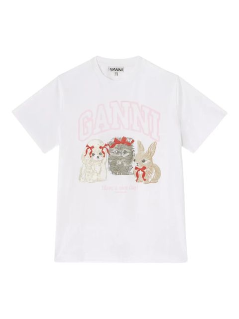 GANNI GANNI T-SHIRT BASIC COTTON JERSEY CUTE ANIMALS - White - zdjęcie produktu nr 1