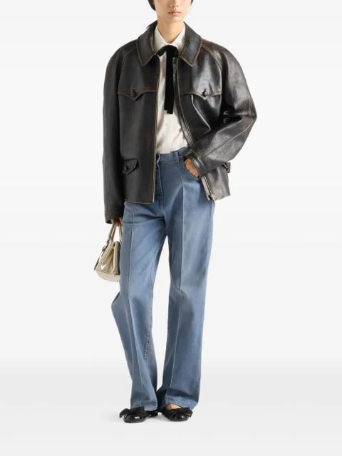 Prada triangle-ogo velvet-bow shirt - White - zdjęcie produktu nr 2