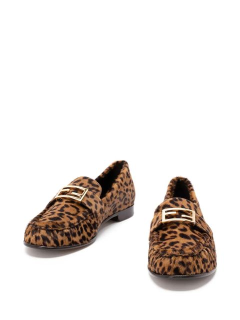 FENDI leopard-print logo-detail loafers - Brown