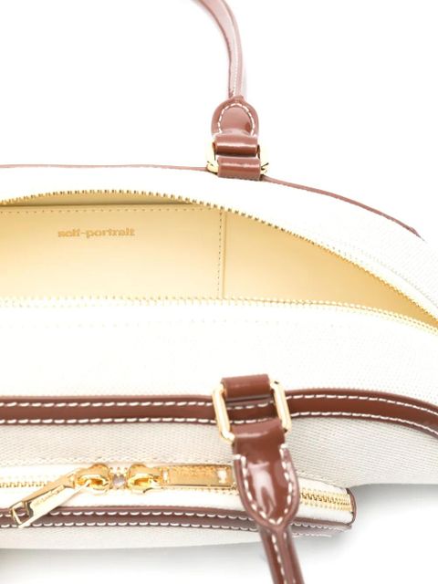 Self-Portrait canvas shoulder bag - Neutrals