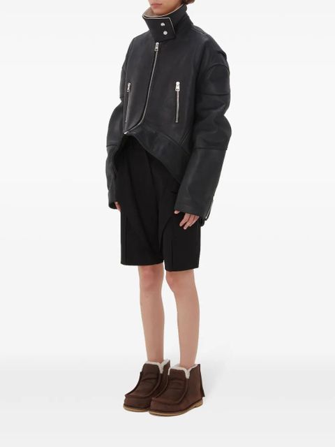 JW Anderson high-neck curved leather jacket - Black