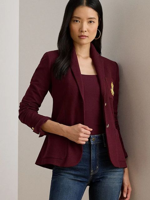 Lauren Ralph Lauren marynarka kolor bordowy jednorzędowa gładka 200797305 - zdjęcie produktu nr 1