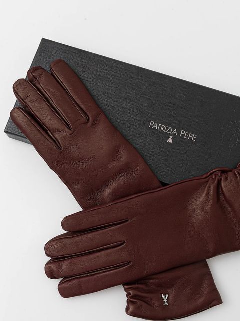Patrizia Pepe rękawiczki skórzane damskie kolor bordowy 2F0105 L034 - zdjęcie produktu nr 2