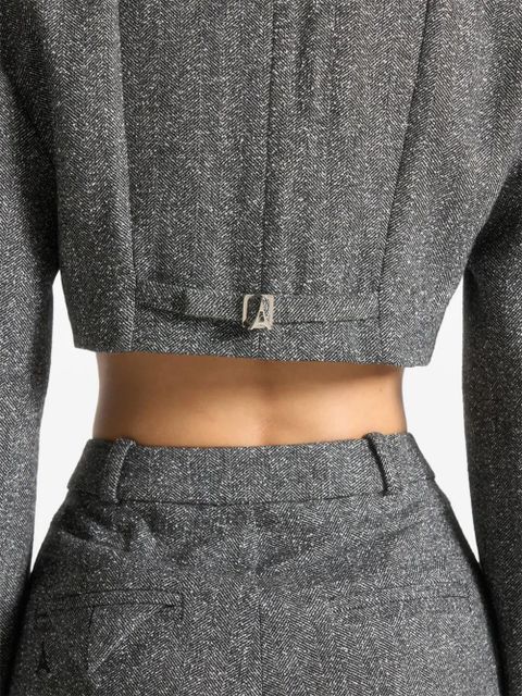Manière De Voir herringbone wide-shoulder cropped blazer - Grey