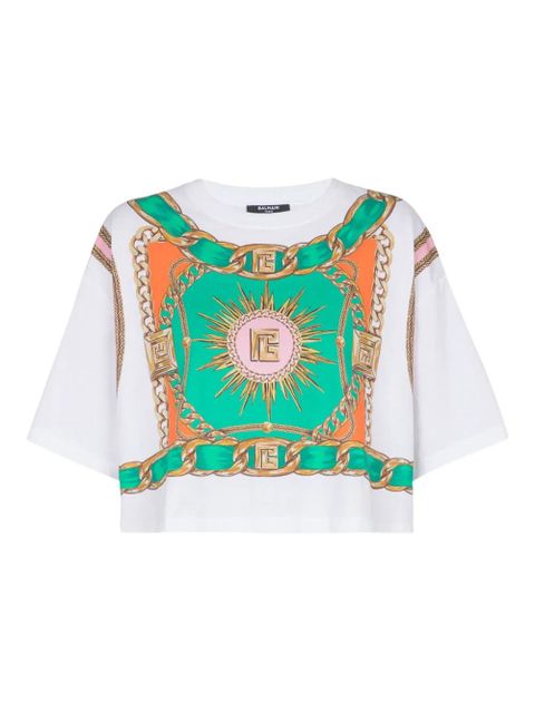 Balmain Foulard-print cropped T-shirt - White - zdjęcie produktu nr 1