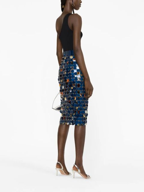 Rabanne paillette-chainmail pencil midi skirt - Blue