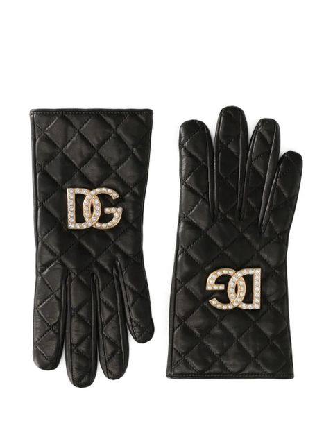 Dolce & Gabbana DG-logo quilted leather gloves - Black - zdjęcie produktu nr 1
