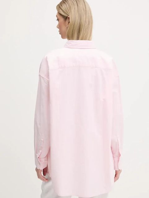 Tommy Jeans koszula bawełniana damska kolor różowy relaxed z kołnierzykiem klasycznym DW0DW20289