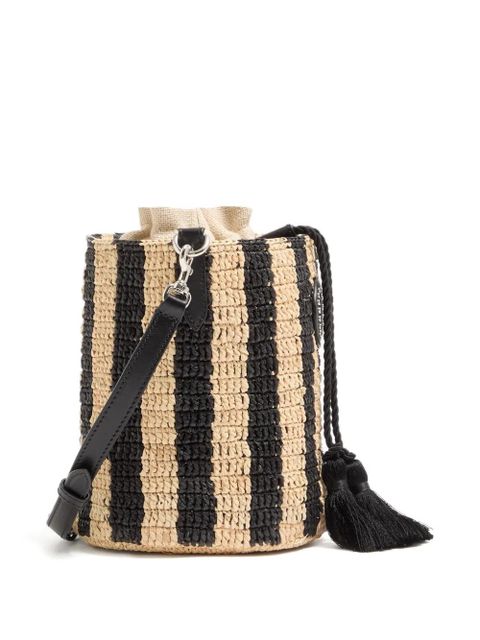Valentino Garavani small striped raffia bucket bag - Neutrals