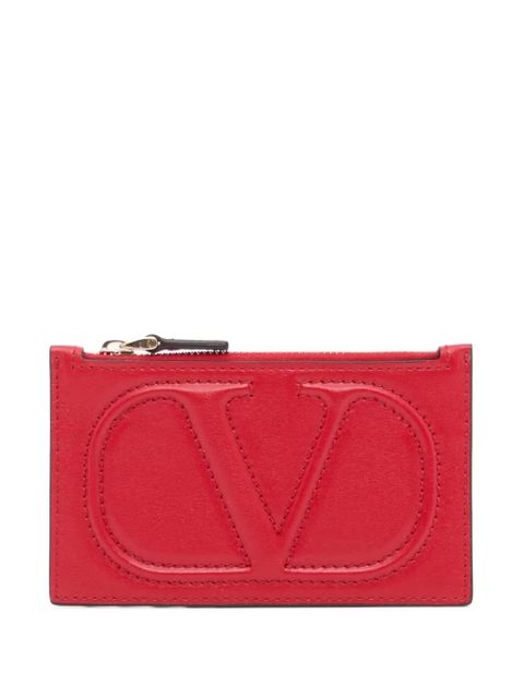 Valentino Garavani VLogo Walk zipper card holder in calfskin - Red - zdjęcie produktu nr 1