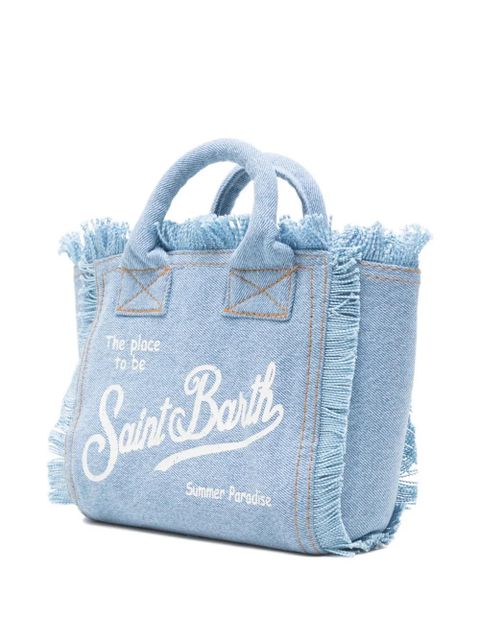 MC2 Saint Barth mini Vanity frayed logo-print tote bag - Blue
