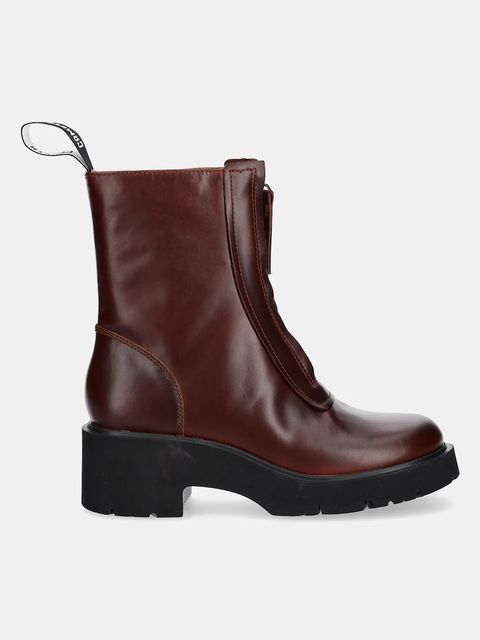 Camper botki skórzane Milah damskie kolor brązowy na płaskim obcasie K400776-007