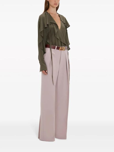 Victoria Beckham tie-detail ruffled silk blouse - Green