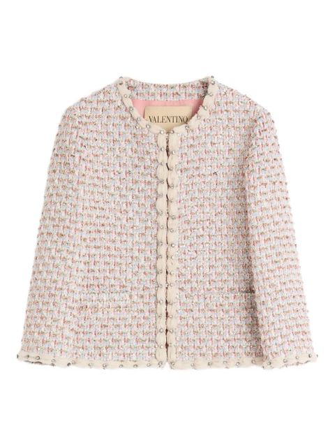Valentino Garavani Ribbon embroidered tweed jacket - Pink