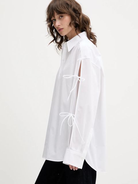 HUGO koszula bawełniana damska kolor biały relaxed z kołnierzykiem klasycznym 50538440