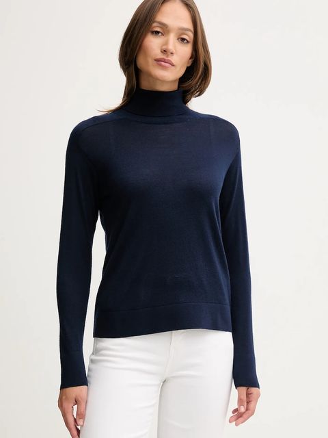 United Colors of Benetton sweter wełniany damski kolor granatowy lekki z golfem 11AHD203Y - zdjęcie produktu nr 1