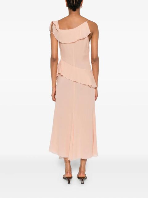 Blumarine ruffled-trim silk maxi dress - Neutrals