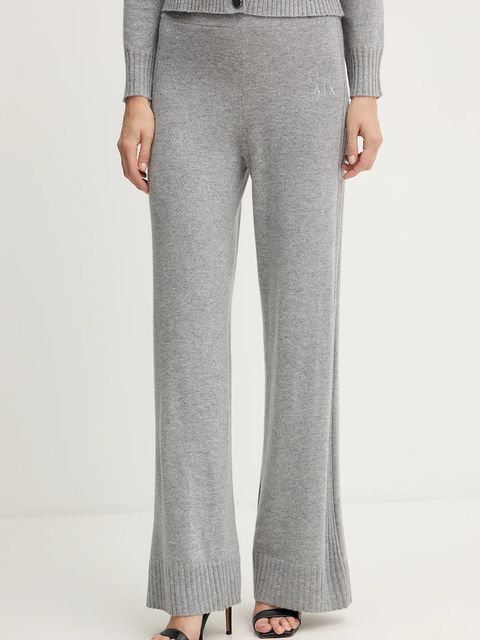 Armani Exchange spodnie z dodatkiem wełny damskie kolor szary proste high waist XW001165 AF16181 - zdjęcie produktu nr 1