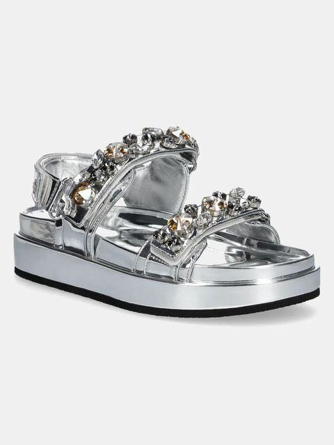 Tory Burch sandały Kira Embellished Sport Sandal damskie kolor srebrny na platformie 164798-020 - zdjęcie produktu nr 1