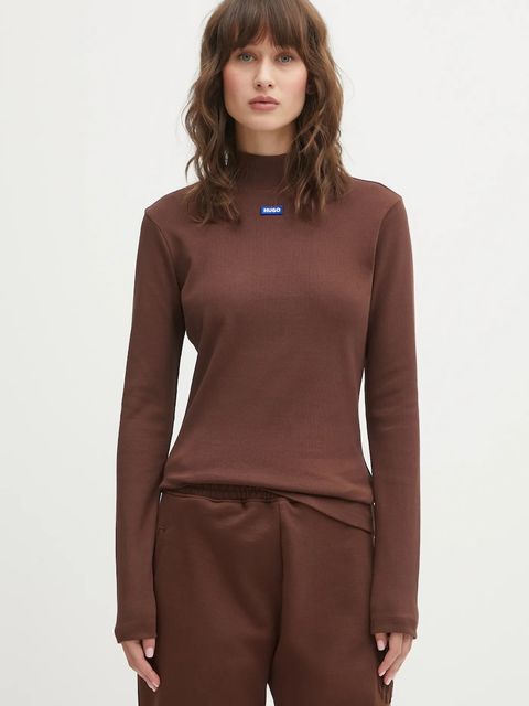 Hugo Blue longsleeve Easy Longsleeve_B damski kolor brązowy z półgolfem 50525318 - zdjęcie produktu nr 1