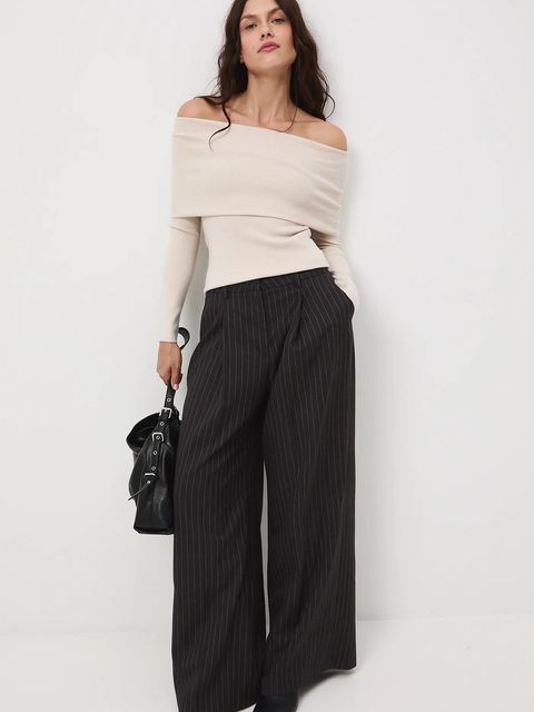 Medicine spodnie z domieszką wełny damskie kolor szary szerokie high waist