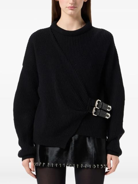 Blumarine ribbed buckle-fastening sweater - Black